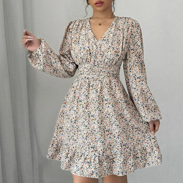 Robe Imprimée à Manches Longues pour Femme