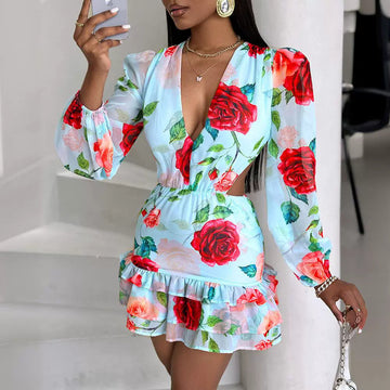 Robe Imprimée avec Détails Ajourés pour Femme