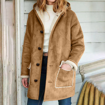 Manteau à Capuche en Daim Rétro pour Femme