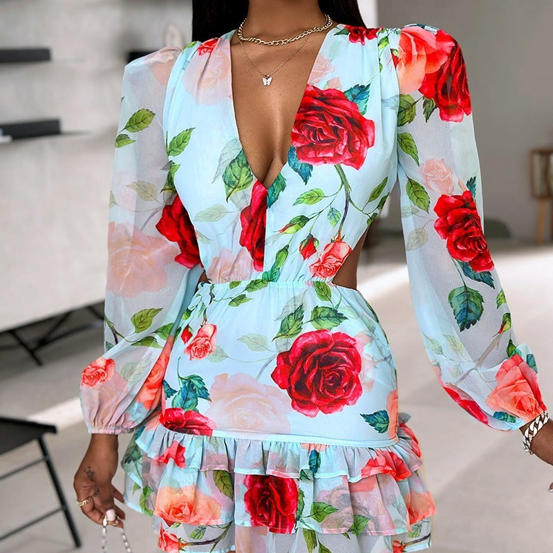 Robe Imprimée avec Détails Ajourés pour Femme