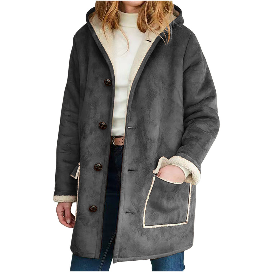 Manteau à Capuche en Daim Rétro pour Femme