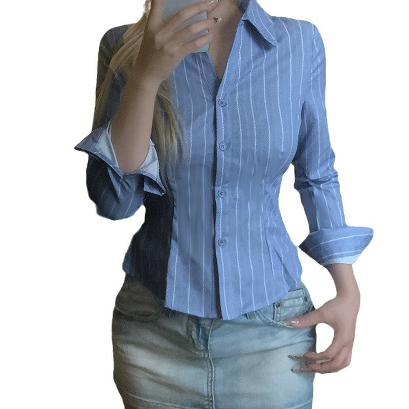 Chemise rayée à revers pour femme