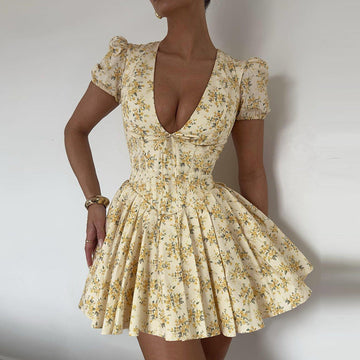 Robe Florale Plissée pour Femme